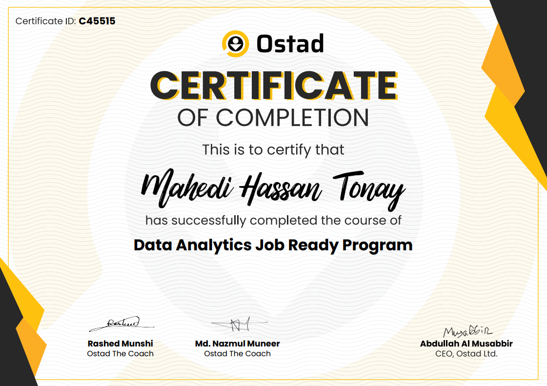 Data Analysis certificate