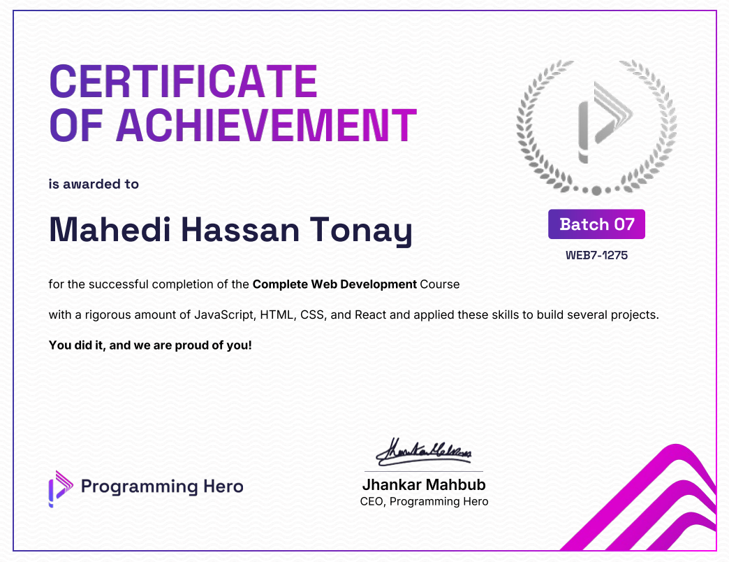 Web Development certificate